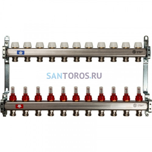 Коллектор STOUT SMS 0917 000011 на 11 выходов, из нержавеющей стали с расходомерами SMS 0917 000011
