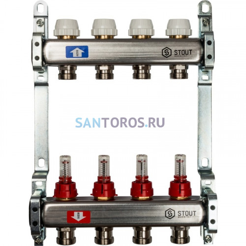 Коллектор STOUT SMS 0917 000004 на 4 выхода, из нержавеющей стали с расходомерами SMS 0917 000004
