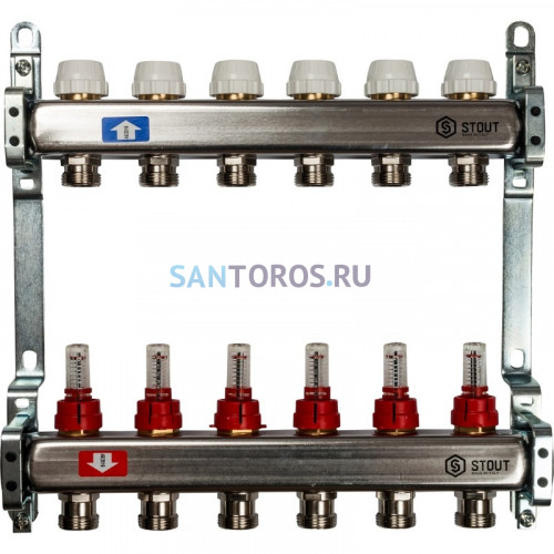 Коллектор STOUT SMS 0917 000006 на 6 выходов, из нержавеющей стали с расходомерами SMS 0917 000006