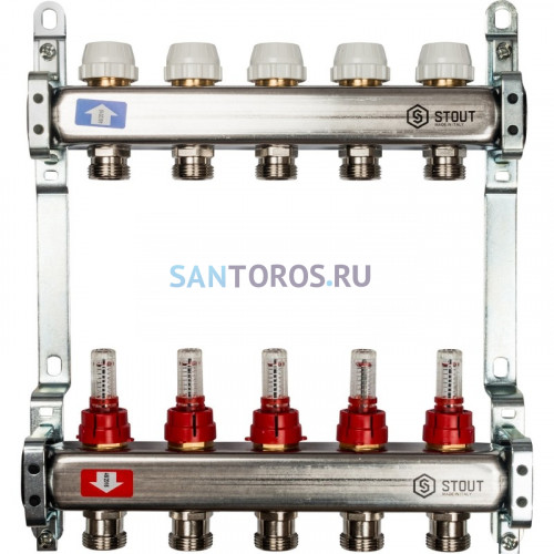 Коллектор STOUT SMS 0917 000005 на 5 выходов, из нержавеющей стали с расходомерами SMS 0917 000005