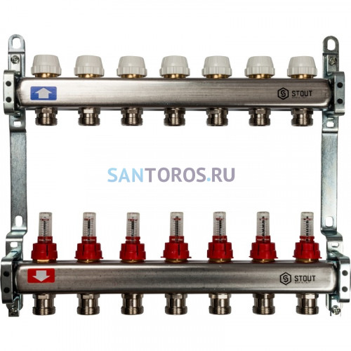 Коллектор STOUT SMS 0917 000007 на 7 выходов, из нержавеющей стали с расходомерами SMS 0917 000007