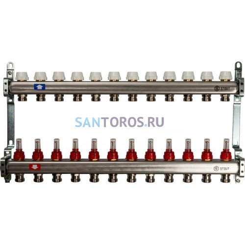 Коллектор STOUT SMS 0917 000012 на 12 выходов, из нержавеющей стали с расходомерами SMS 0917 000012