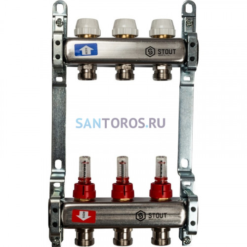 Коллектор STOUT SMS 0917 000003 на 3 выхода, из нержавеющей стали с расходомерами SMS 0917 000003