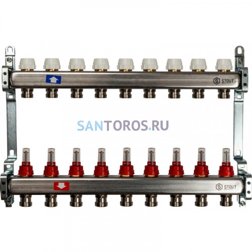 Коллектор STOUT SMS 0917 000009 на 9 выходов, из нержавеющей стали с расходомерами SMS 0917 000009
