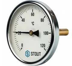Термометр биметаллический 100 мм 1/2", 120°C с погружной гильзой 75 мм STOUT