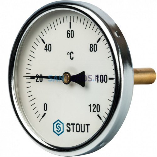 Термометр биметаллический 100 мм 1/2, 120°C с погружной гильзой 75 мм STOUT SIM-0001-107515