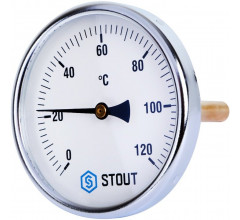 Термометр биметаллический 100 мм 1/2", 120°C с погружной гильзой 100 мм STOUT
