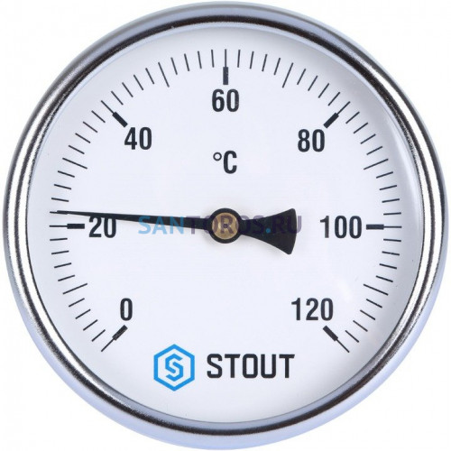Термометр биметаллический 100 мм 1/2, 120°C с погружной гильзой 100 мм STOUT SIM-0001-101015