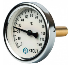 Термометр биметаллический 63 мм 1/2", 120°C с погружной гильзой 50 мм STOUT