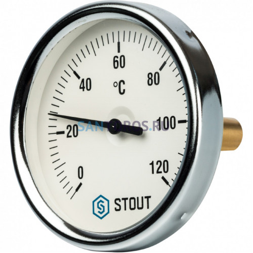 Термометр биметаллический 80 мм 1/2, 120°C с погружной гильзой 50 мм STOUT SIM-0001-805015