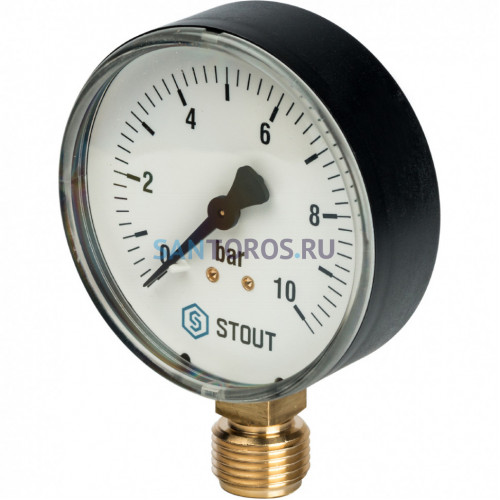 Манометр радиальный 80 мм 1/2, 0-10 бар STOUT SIM-0010-801015