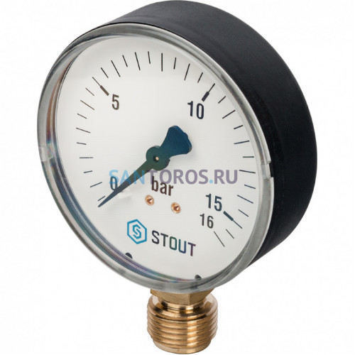 Манометр радиальный 80 мм 1/2, 0-16 бар STOUT SIM-0010-801615