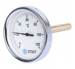 Термометр биметаллический 80 мм 1/2", 120°C с погружной гильзой 100 мм STOUT