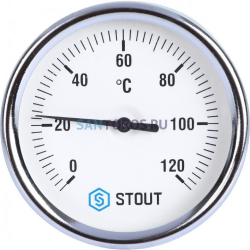 Термометр биметаллический 80 мм 1/2, 120°C с погружной гильзой 100 мм STOUT SIM-0001-801015