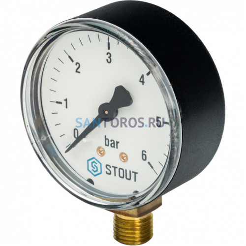 Манометр радиальный 63 мм 1/4, 0-6 бар STOUT SIM-0010-630608