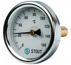 Термометр биметаллический 63 мм 1/2", 160°C с погружной гильзой 50 мм STOUT