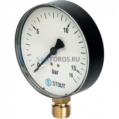 Манометр радиальный 100 мм 1/2, 0-16 бар STOUT SIM-0010-101615