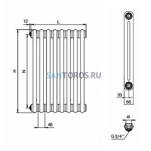 Стальной трубчатый радиатор RIFAR TUBOG TUB 2180 - 8 секций (Титан) TUB 2180-08-Ti
