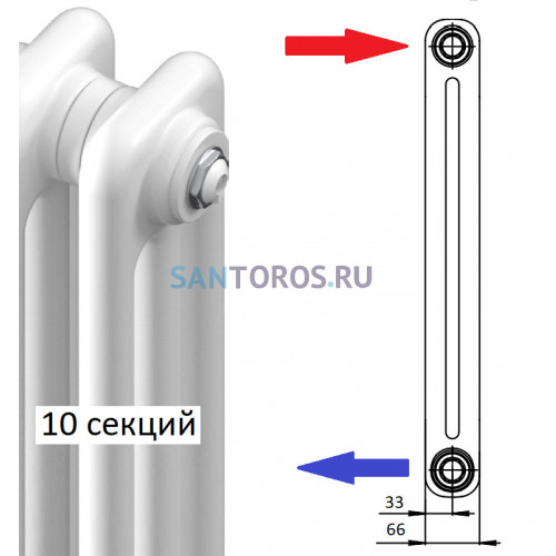 Стальной трубчатый радиатор RIFAR TUBOG TUB 2057 - 10 секций (Бордо) TUB 2057-10-RAL