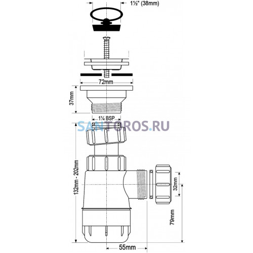 Сифон бутылочный для раковины 1 1/4"x32 McAlpine (MRW2L МсАЛПИНЕ)