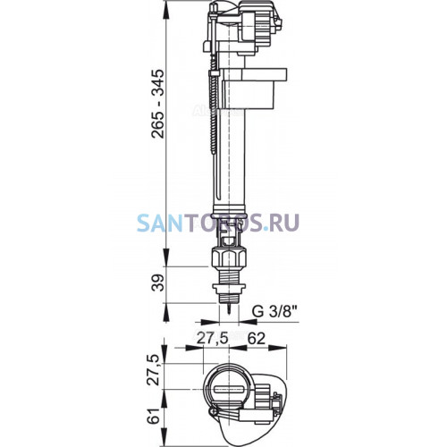 Впускной механизм с нижней подводкой 3/8 Alcaplast A17 A17-3/8