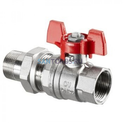 Кран шаровый 1 1/4 НГ с американкой маховик из алюминия Optibal Oventrop 1075810