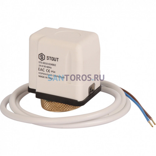 Электротермический компактный сервопривод, нормально открытый, 24 В Stout STE-0010-024002