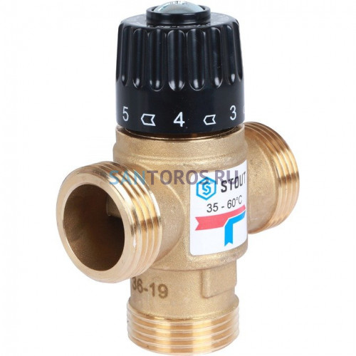 Клапан термостатический смесительный НР 1, 35-60°С, KV 1.6 м3/ч Stout SVM-0120-166025