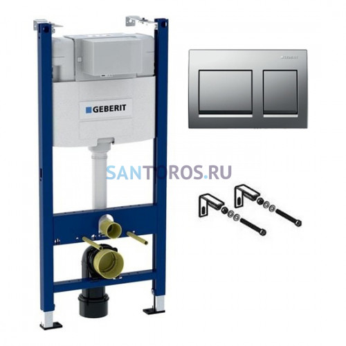 Инсталляция для унитазов Geberit Duofix Alpha (458.233.00.1) со смывным бачком и с квадратной кнопкой смыва Хром (геберит)